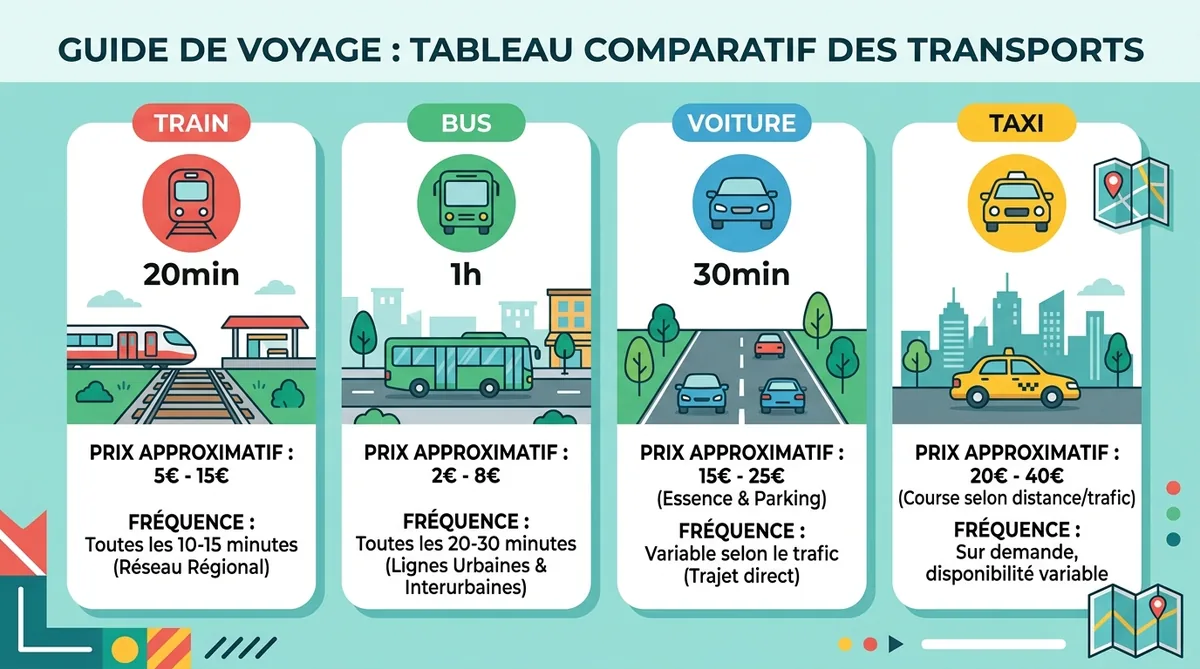 Tableau comparatif transport Perpignan Collioure train bus voiture