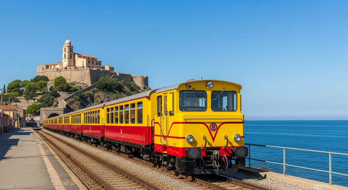 Petit train touristique Collioure devant le Fort Saint-Elme