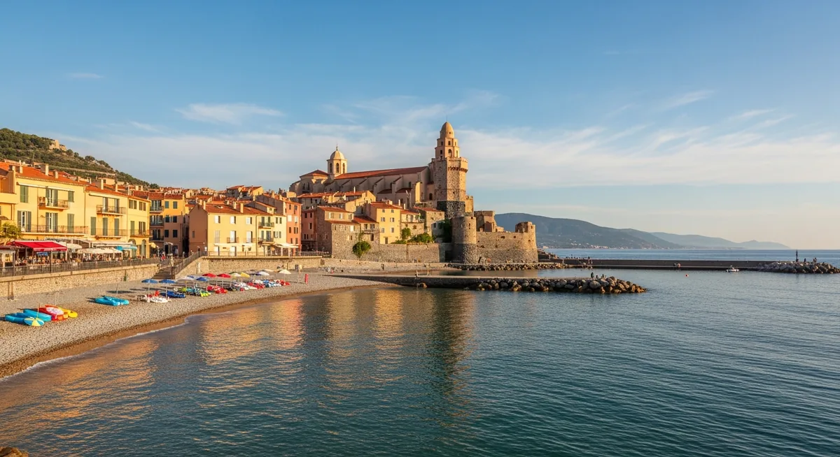Vue panoramique plages Boramar Saint-Vincent et Château Royal Collioure