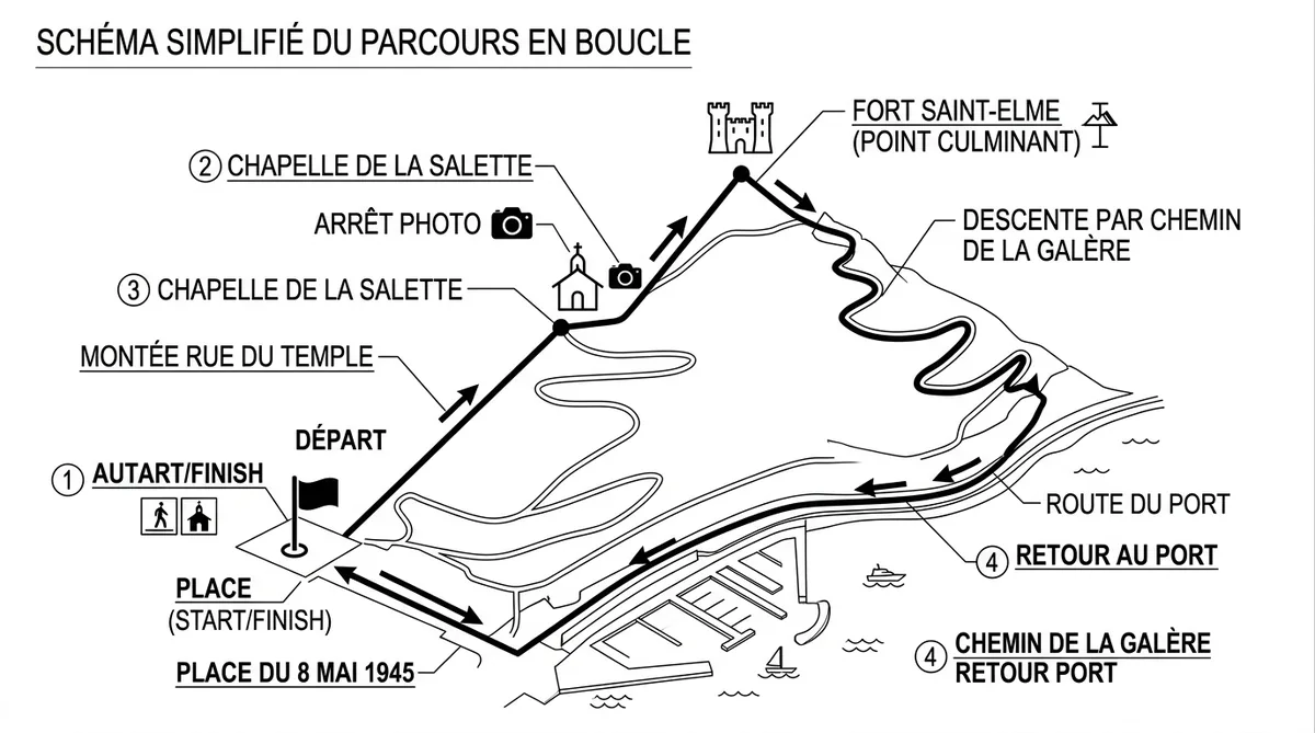 Plan du circuit du petit train de Collioure avec points d'intérêt