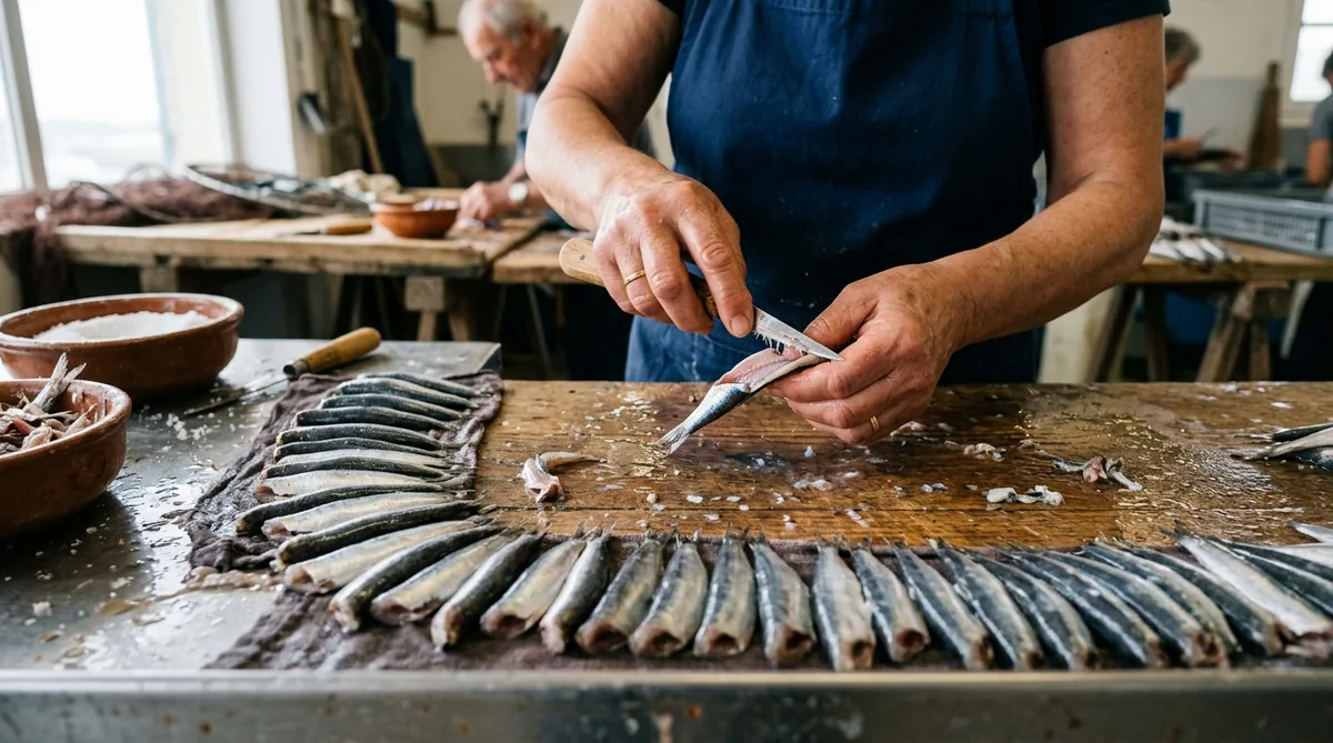 Préparation manuelle anchois Collioure artisan