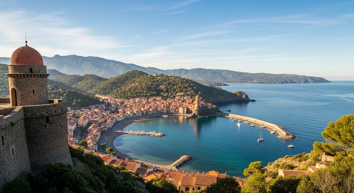 Panorama Tour Madeloc vue baie Collioure et Albères