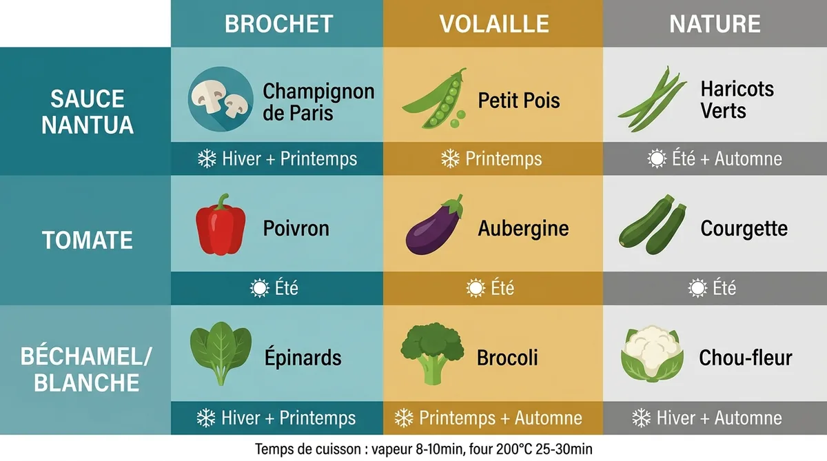 Infographie accords quenelles légumes par type et sauce