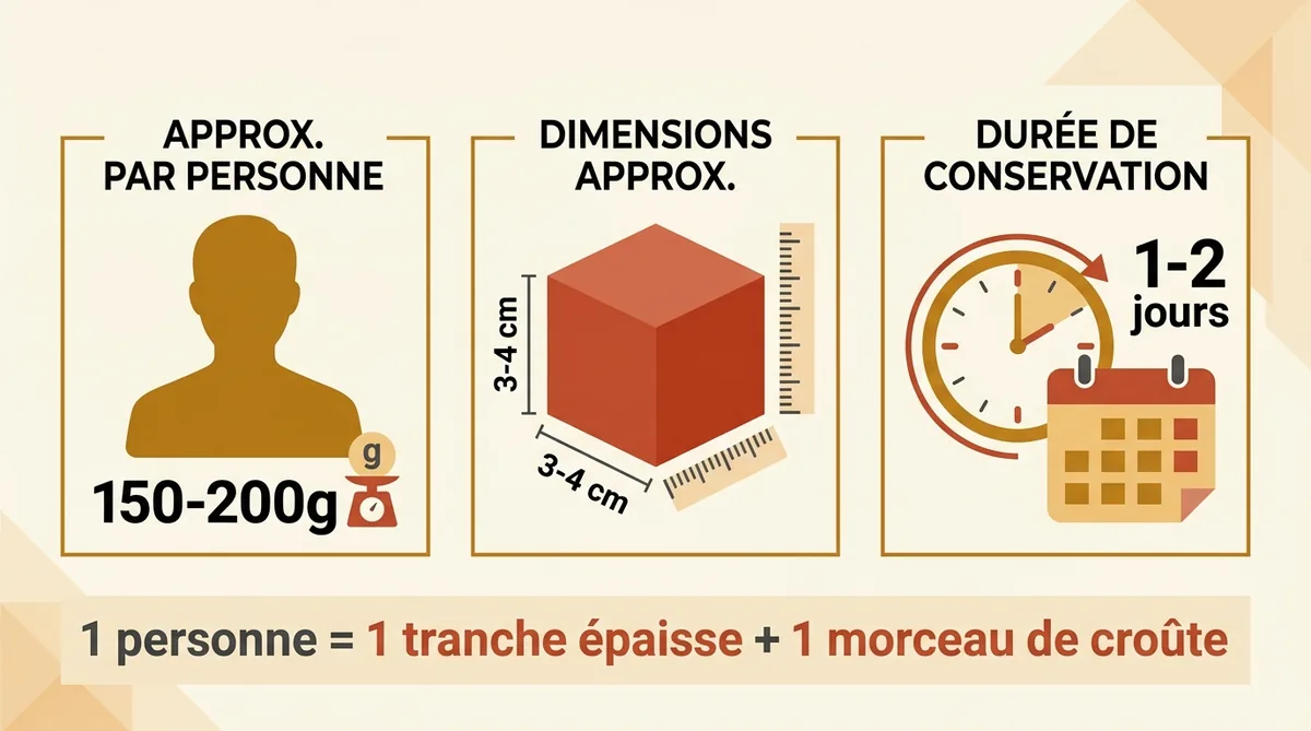 Infographie quantités pain fondue savoyarde 150g par personne cubes 4cm