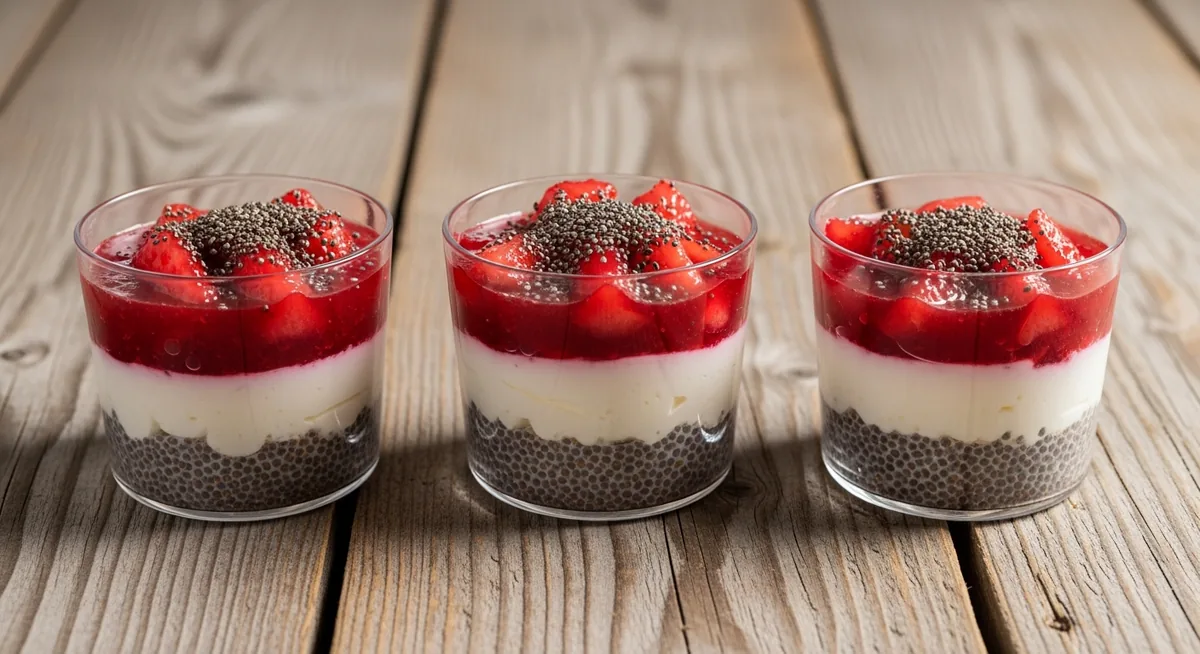 Verrines en couches fruits rouges chia dessert IG bas