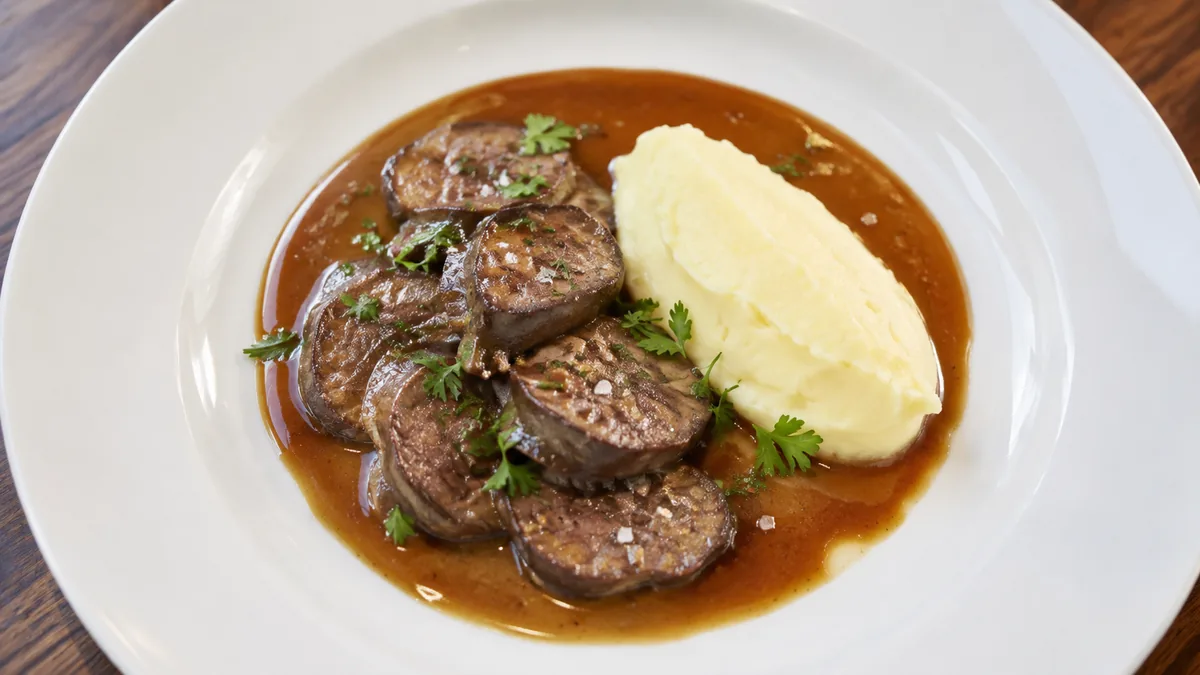 Assiette dressée de rognon de veau gastronomique avec sauce madère