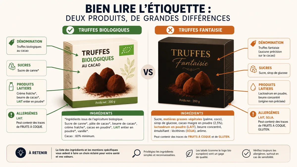 Infographie pour lire l'étiquette des truffes au chocolat