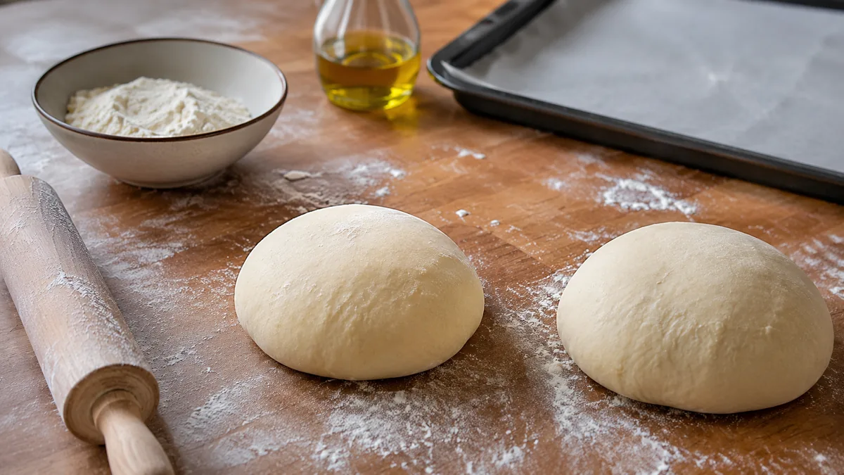 Pâtons de pâte à pizza à la levure chimique prêts à étaler