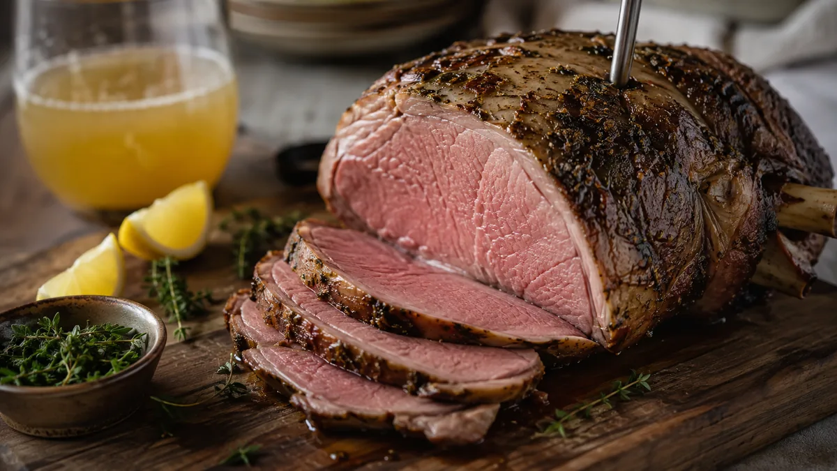 Sonde dans un gigot d'agneau rosé après repos
