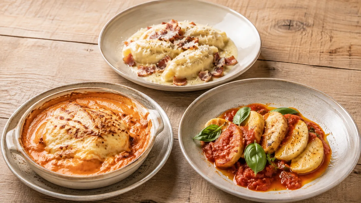 Trois recettes quenelles carbonara gratin sauce tomate présentation